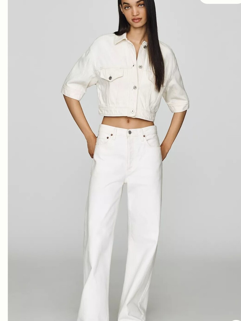 anthropologie oversized pilcro Cropped ivory Women's Denim Jacket msrp 150 nwot
